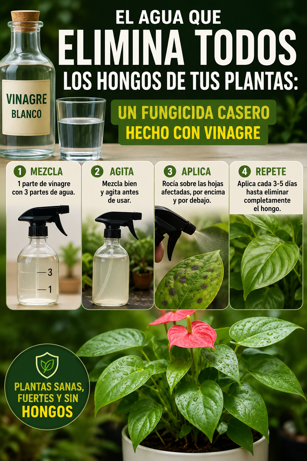 El agua que elimina todos los hongos de tus plantas: un fungicida casero hecho con vinagre