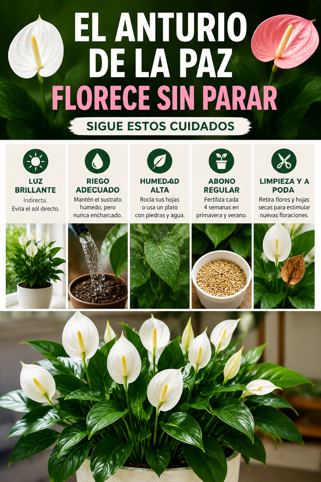 El anturio de la paz florece sin parar – Sigue estos cuidados