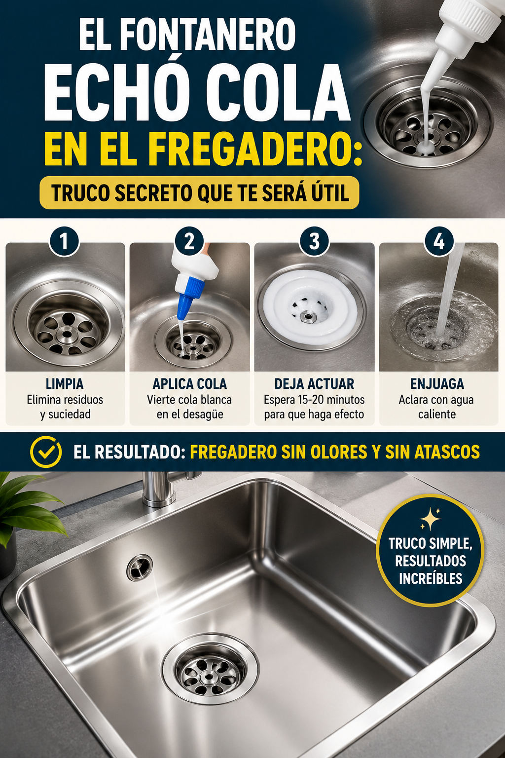 El fontanero echó cola en el fregadero: truco secreto que te será útil