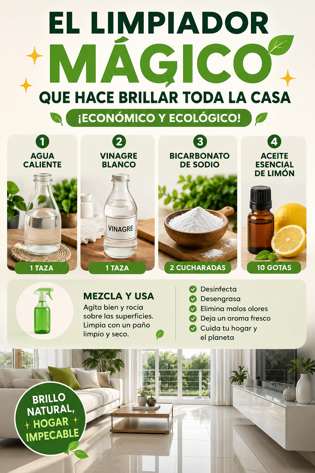 El limpiador mágico que hace brillar toda la casa ¡Económico y ecológico!