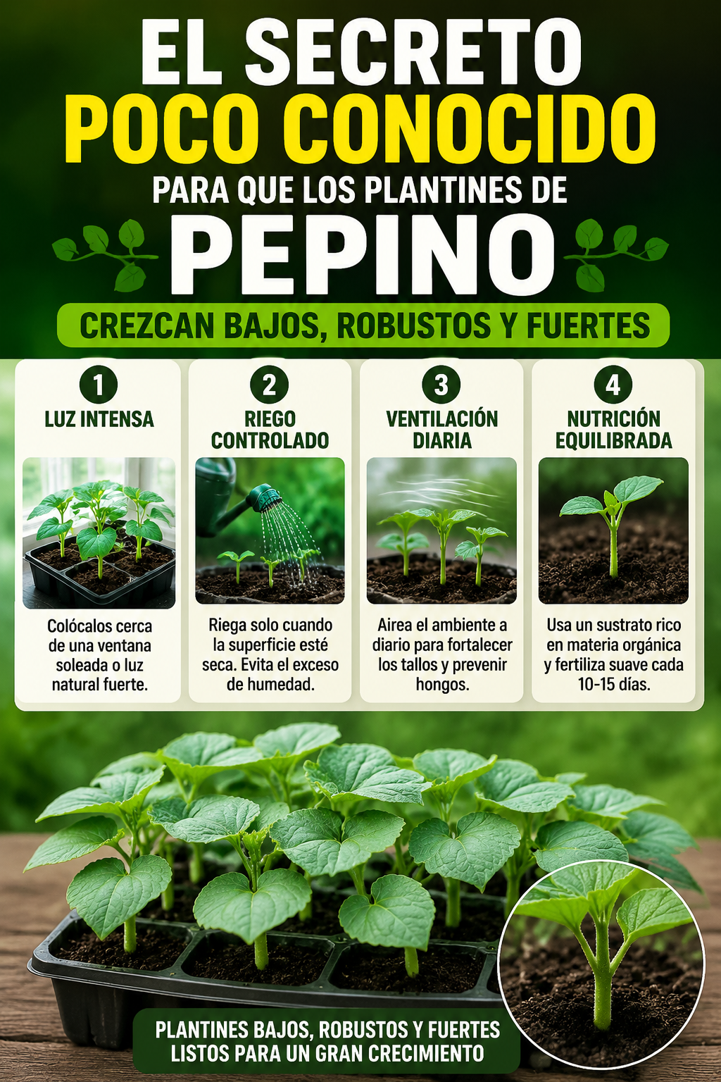 El secreto poco conocido para que los plantines de pepino crezcan bajos, robustos y fuertes