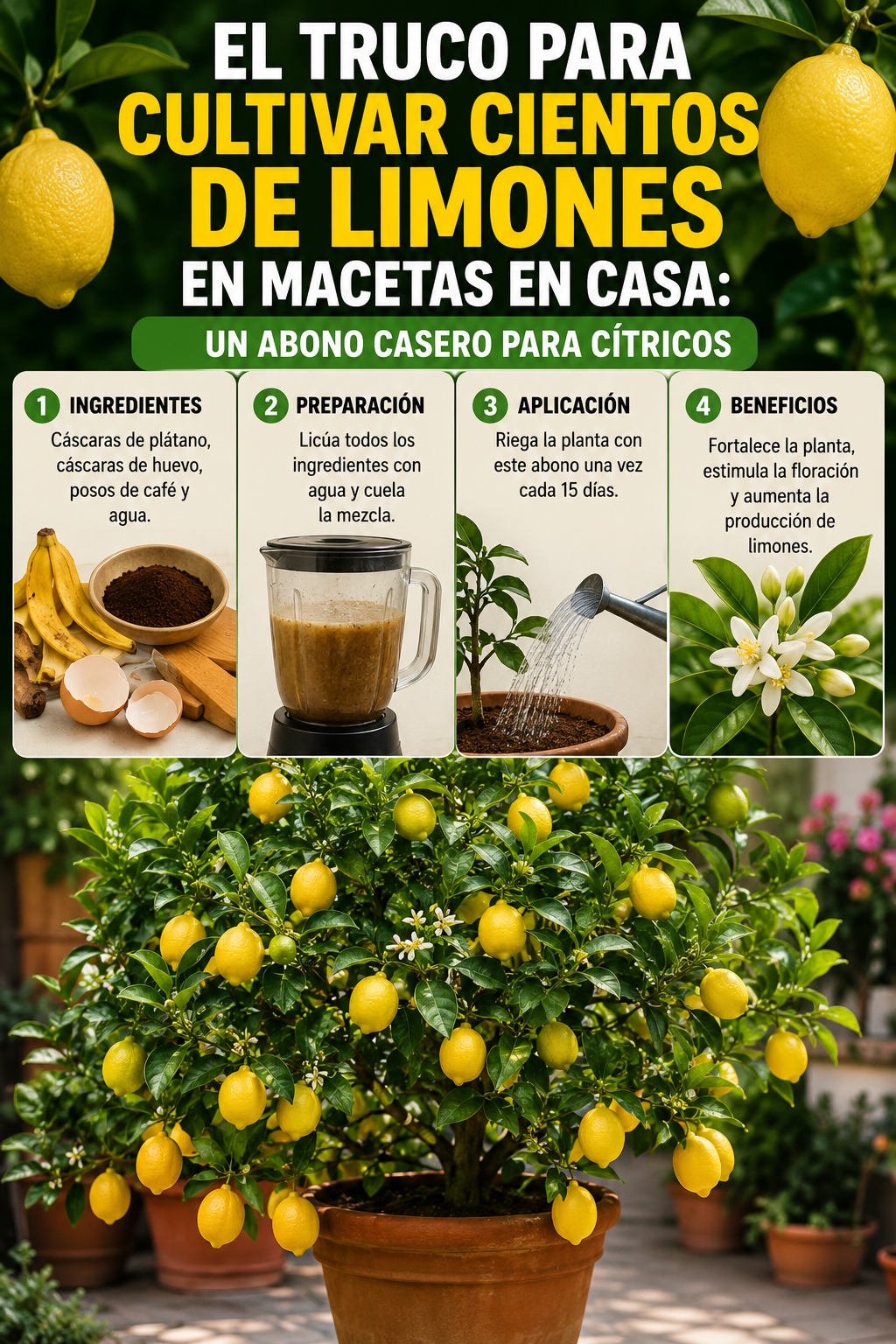 El truco para cultivar cientos de limones en macetas en casa: un abono casero para cítricos
