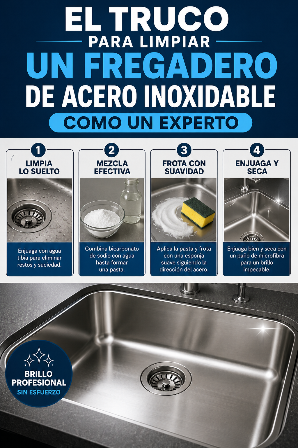 El truco para limpiar un fregadero de acero inoxidable como un experto
