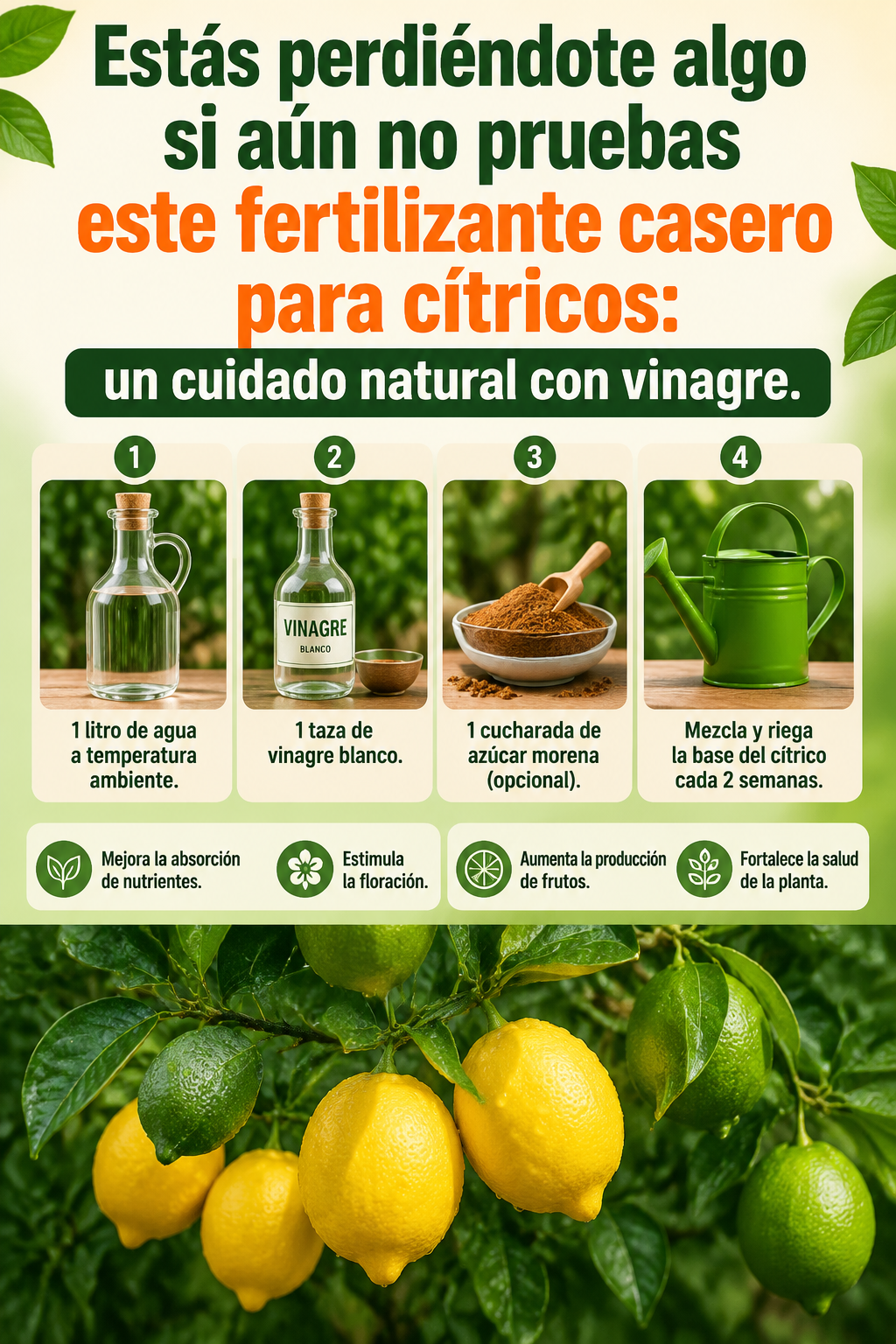 Estás perdiéndote algo si aún no pruebas este fertilizante casero para cítricos: un cuidado natural con vinagre