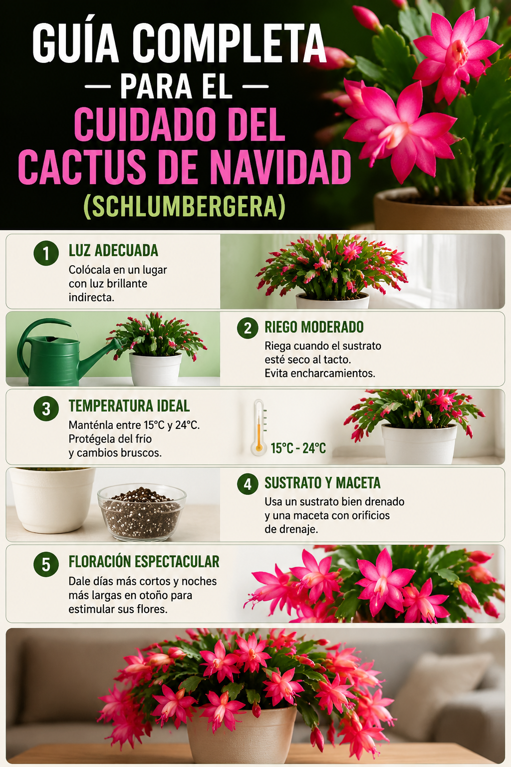 Guía completa para el cuidado del cactus de Navidad (Schlumbergera)