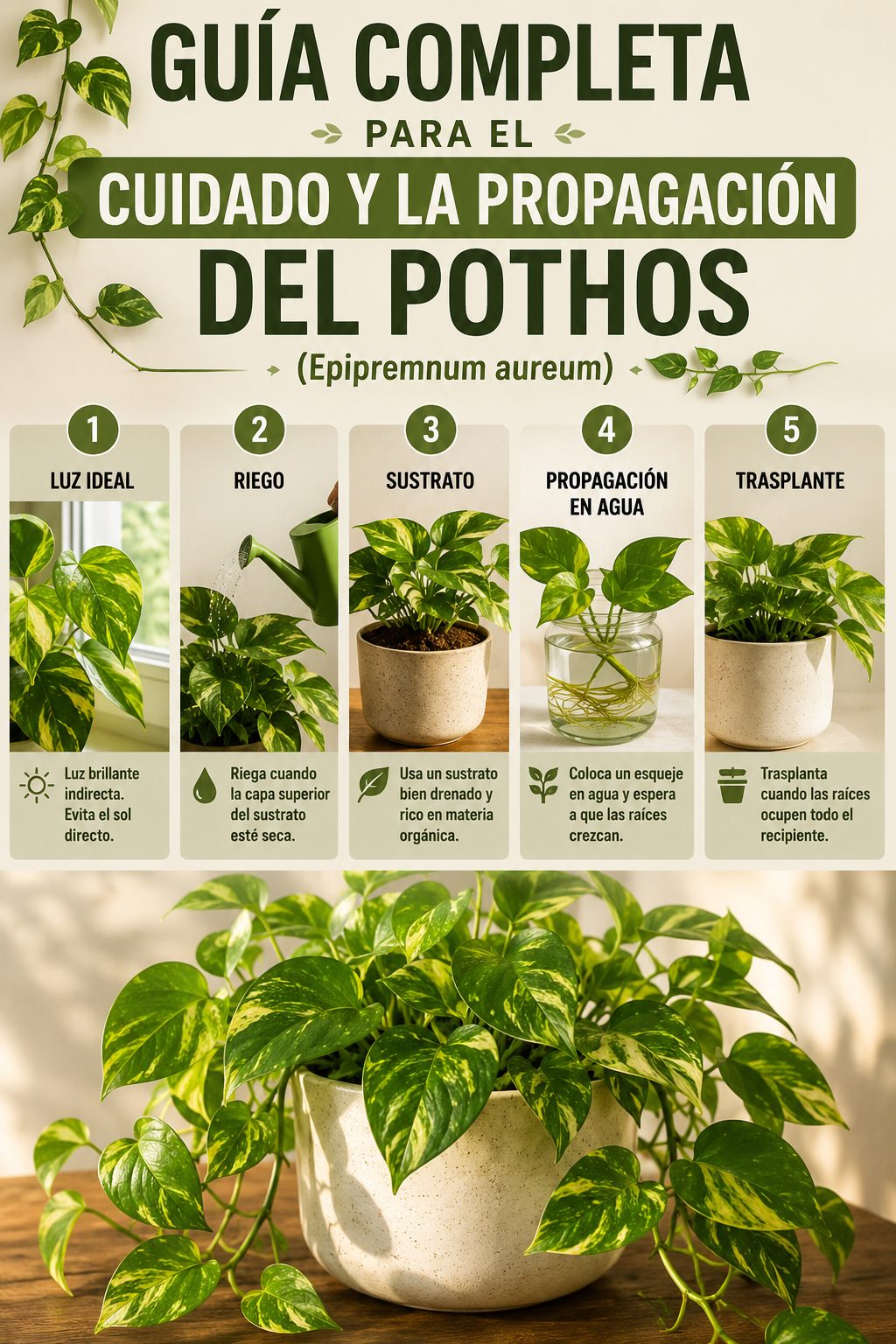 Guía completa para el cuidado y la propagación del pothos (Epipremnum aureum)