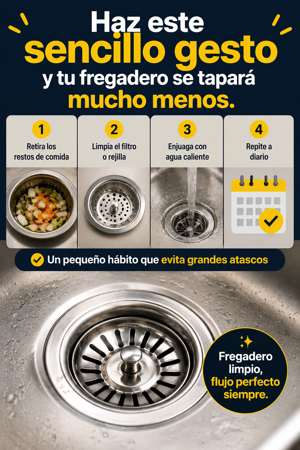 Haz este sencillo gesto y tu fregadero se tapará mucho menos