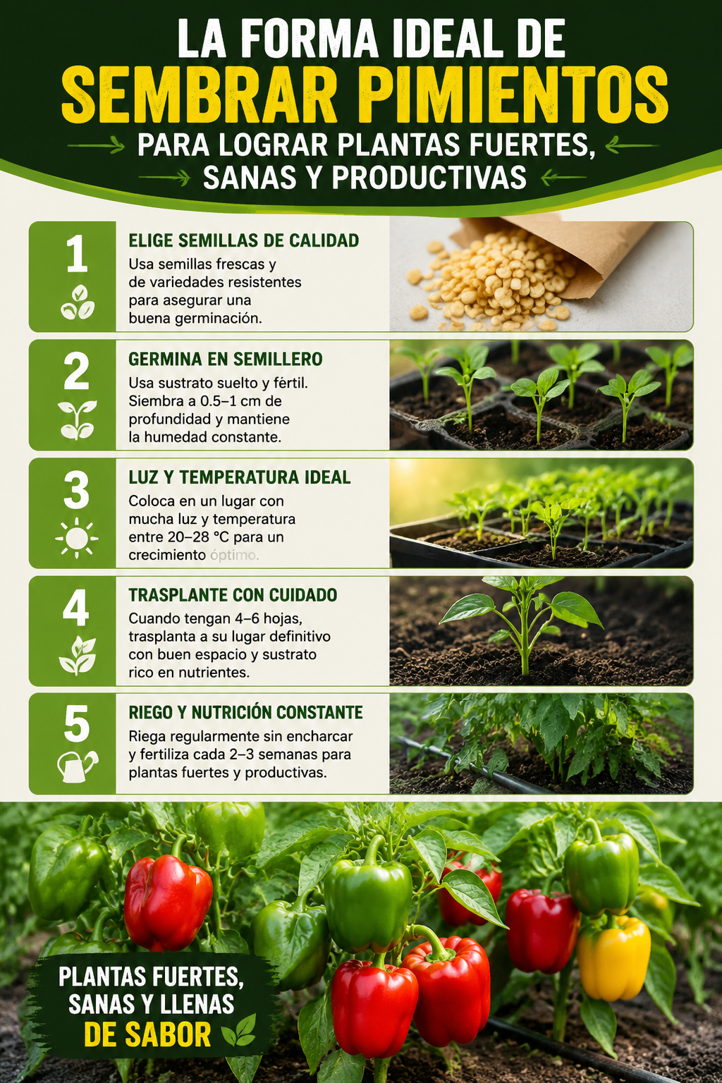 La forma ideal de sembrar pimientos para lograr plantas fuertes, sanas y productivas