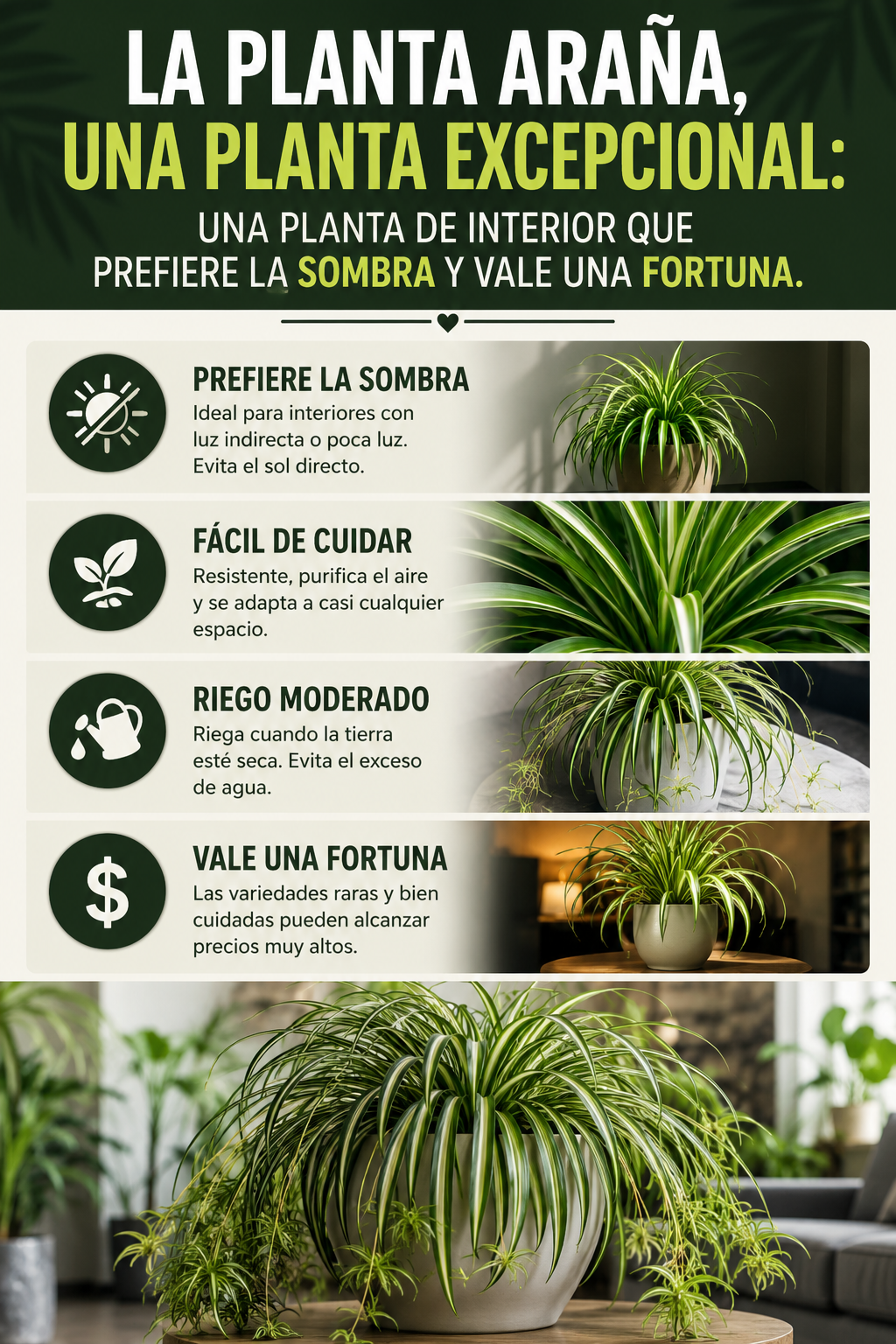 La planta araña, una planta excepcional: una planta de interior que prefiere la sombra y vale una fortuna