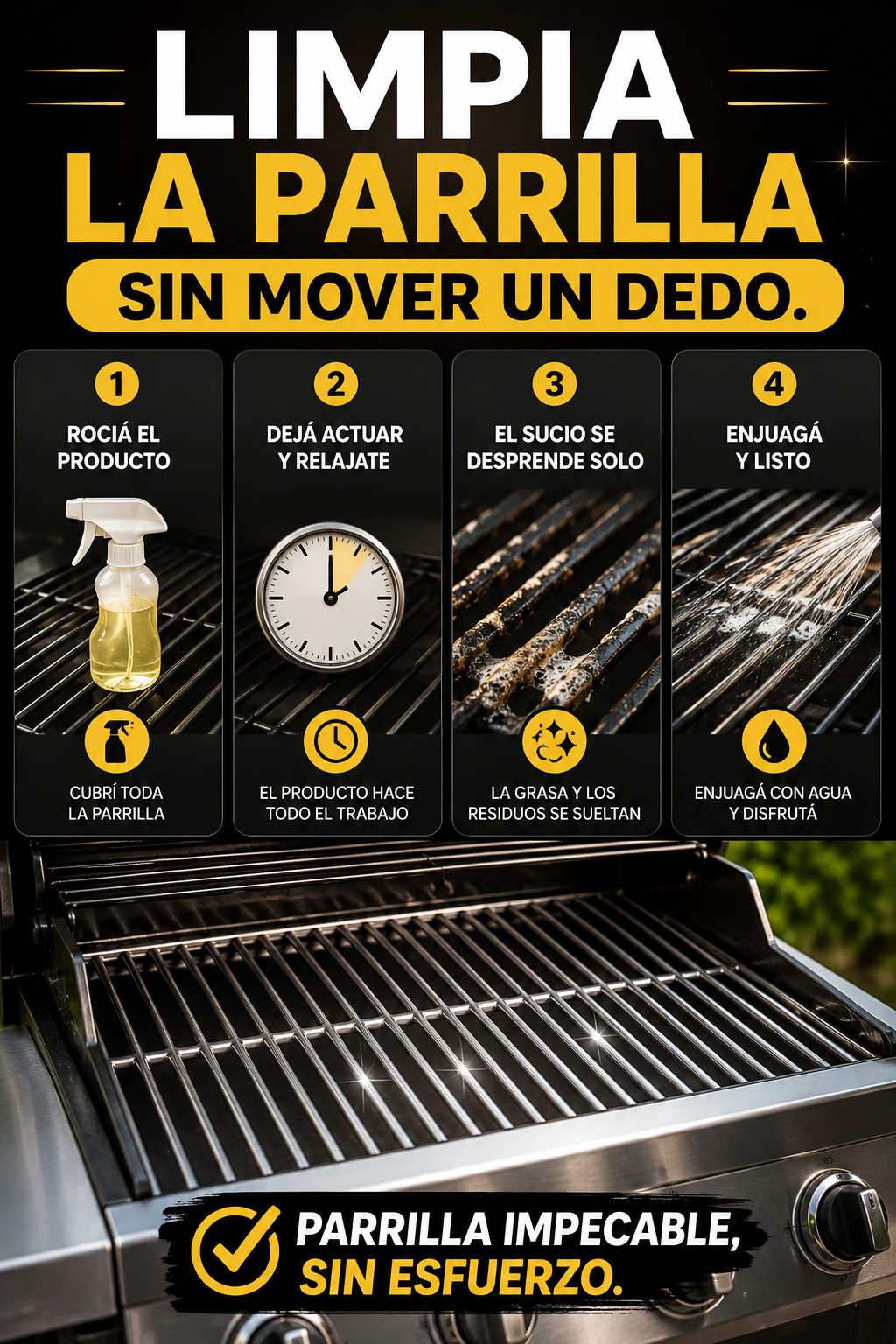 Limpia la parrilla sin mover un dedo.
