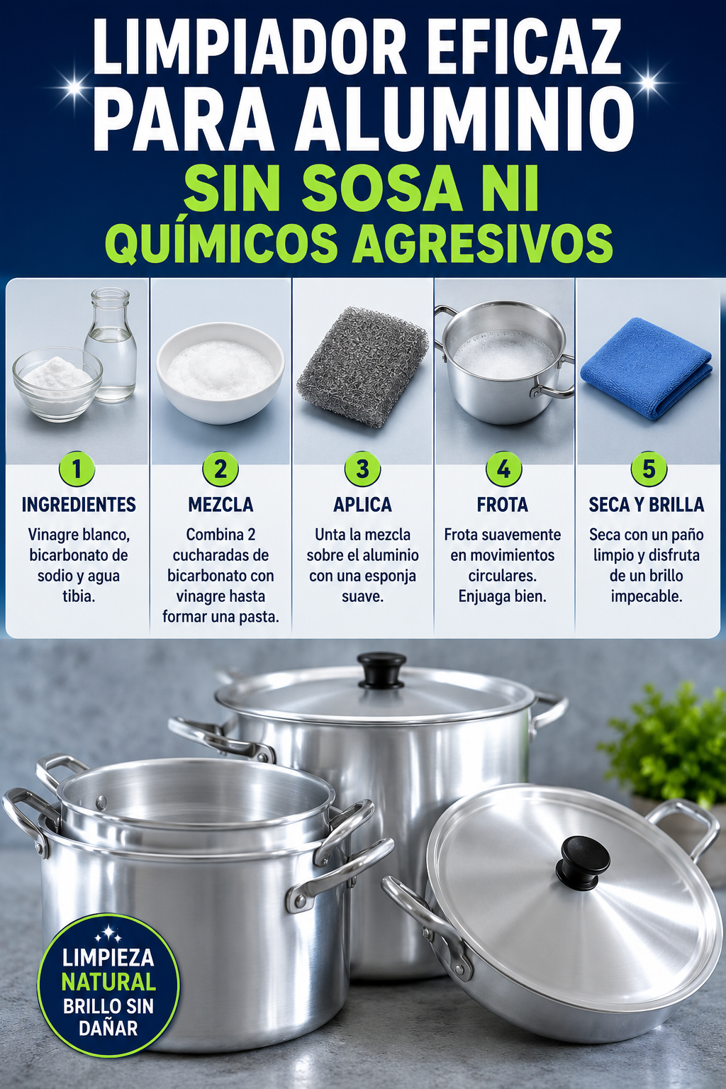 Limpiador eficaz para aluminio sin sosa ni químicos agresivos