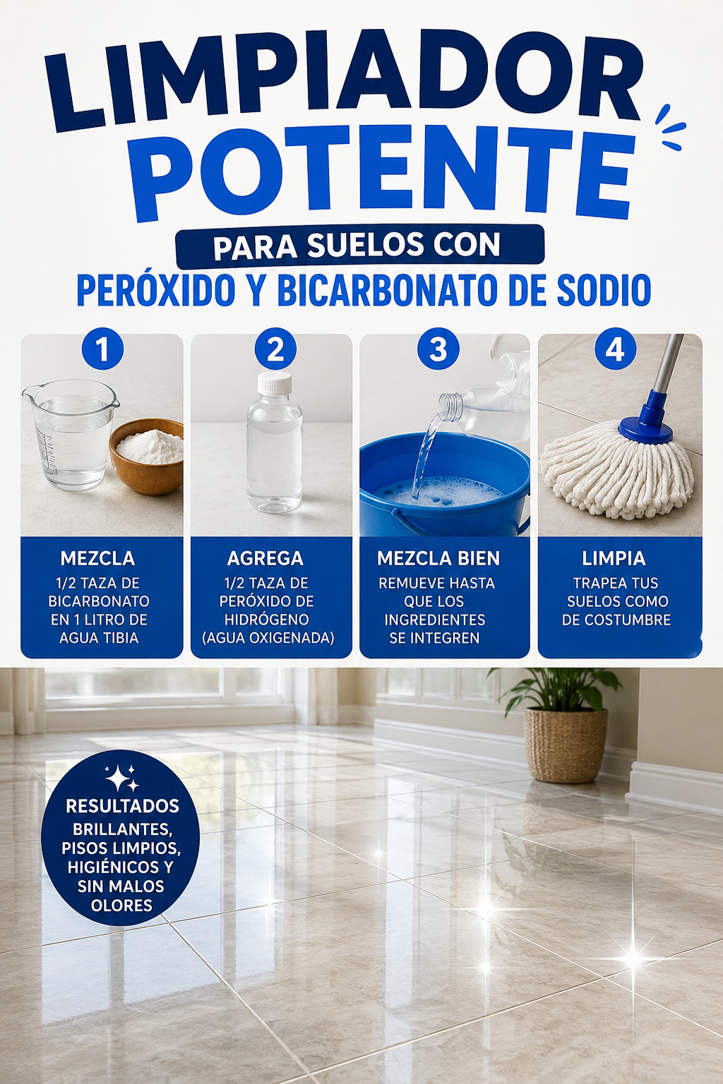 Limpiador potente para suelos con peróxido y bicarbonato de sodio