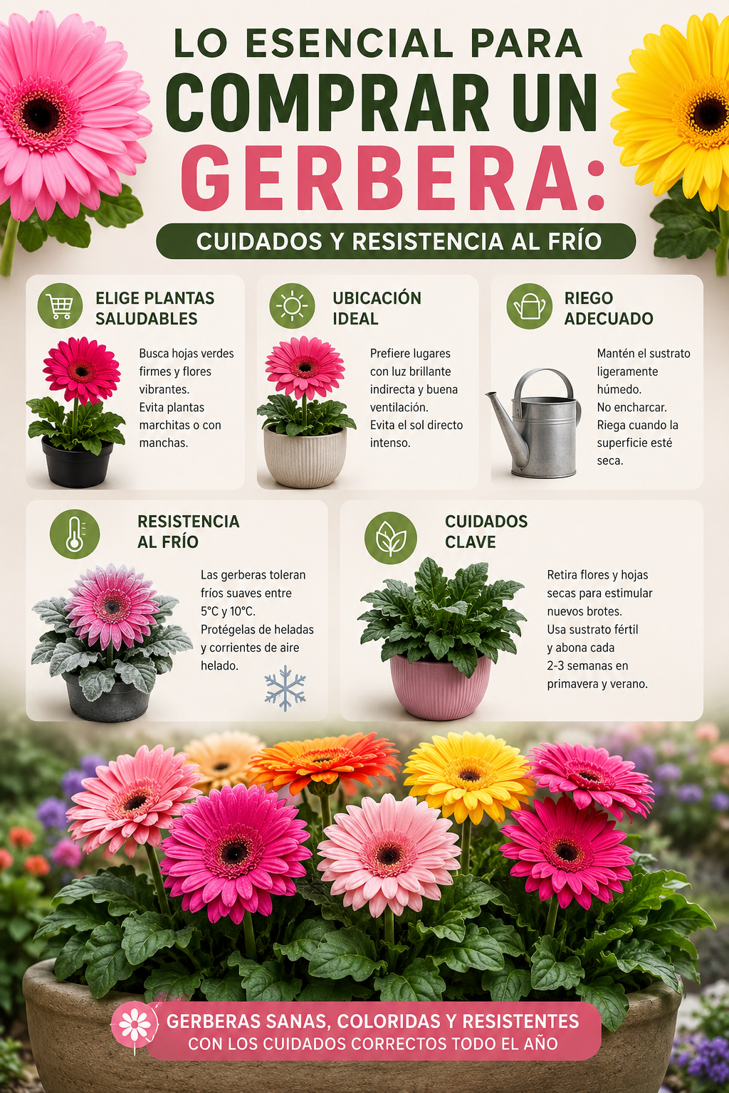 Lo esencial para comprar un gerbera: cuidados y resistencia al frío