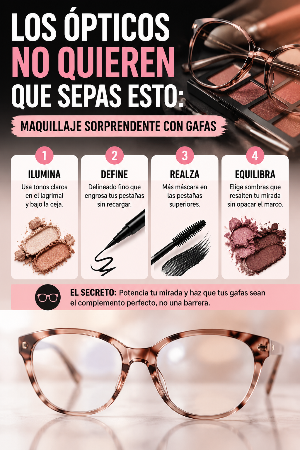 Los ópticos no quieren que sepas esto: maquillaje sorprendente con gafas