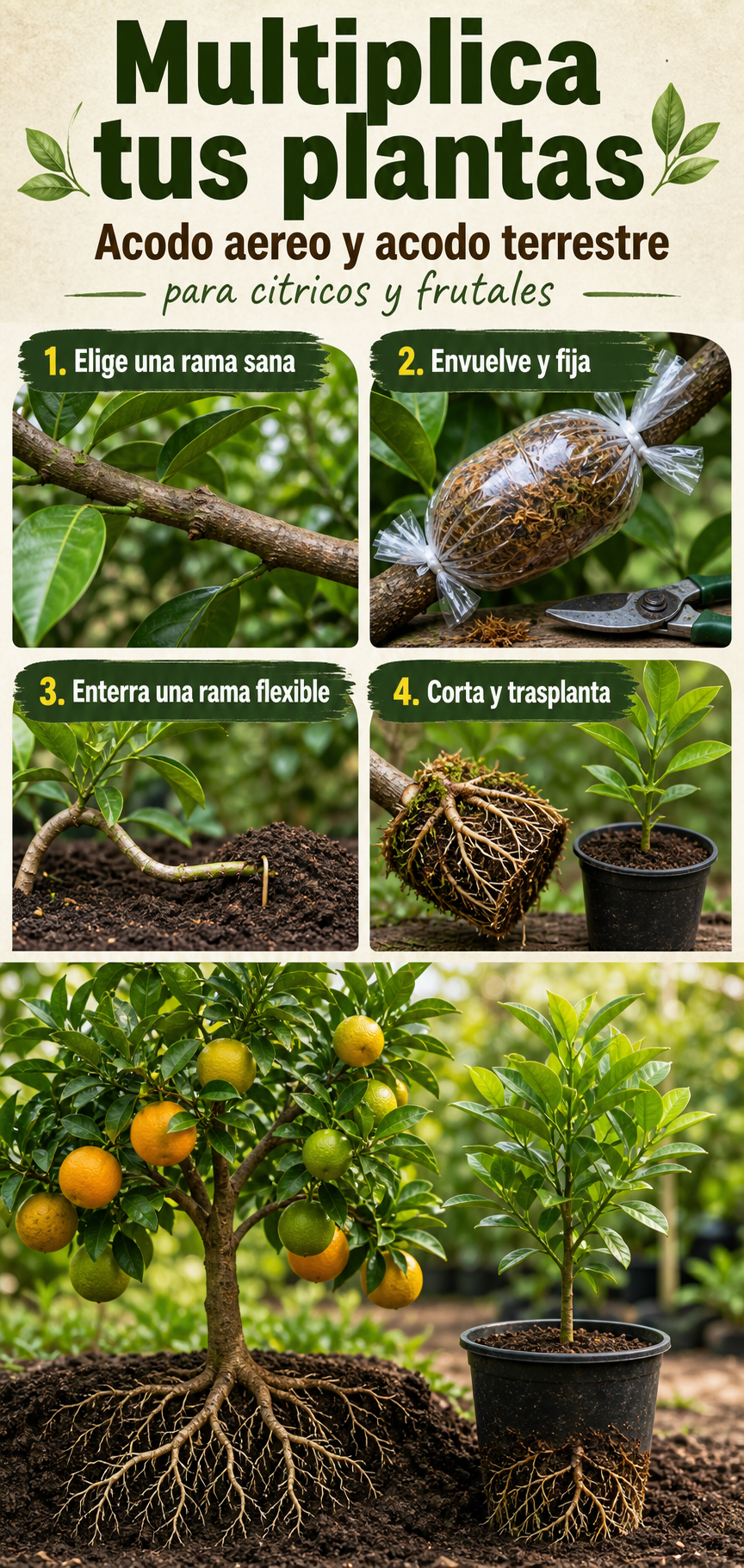 Multiplique tus plantas con esta técnica: acodo aéreo y acodo terrestre para cítricos y árboles frutales