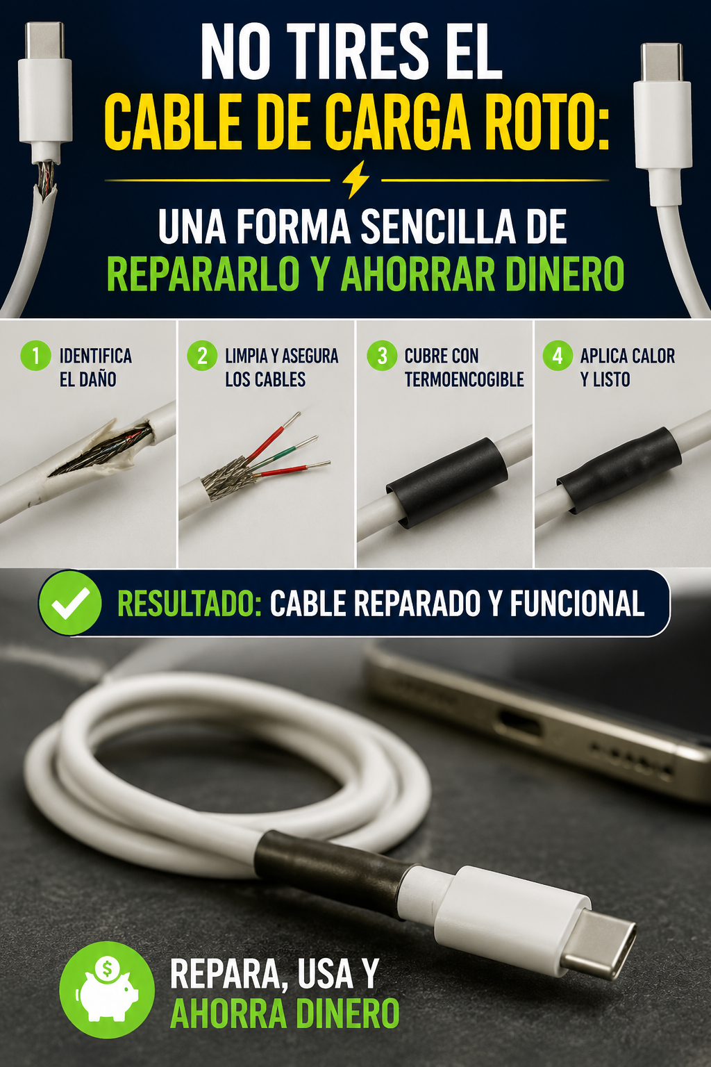 No tires el cable de carga roto: una forma sencilla de repararlo y ahorrar dinero