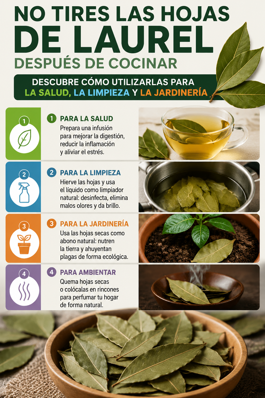 No tires las hojas de laurel después de cocinar – Descubre cómo utilizarlas para la salud, la limpieza y la jardinería