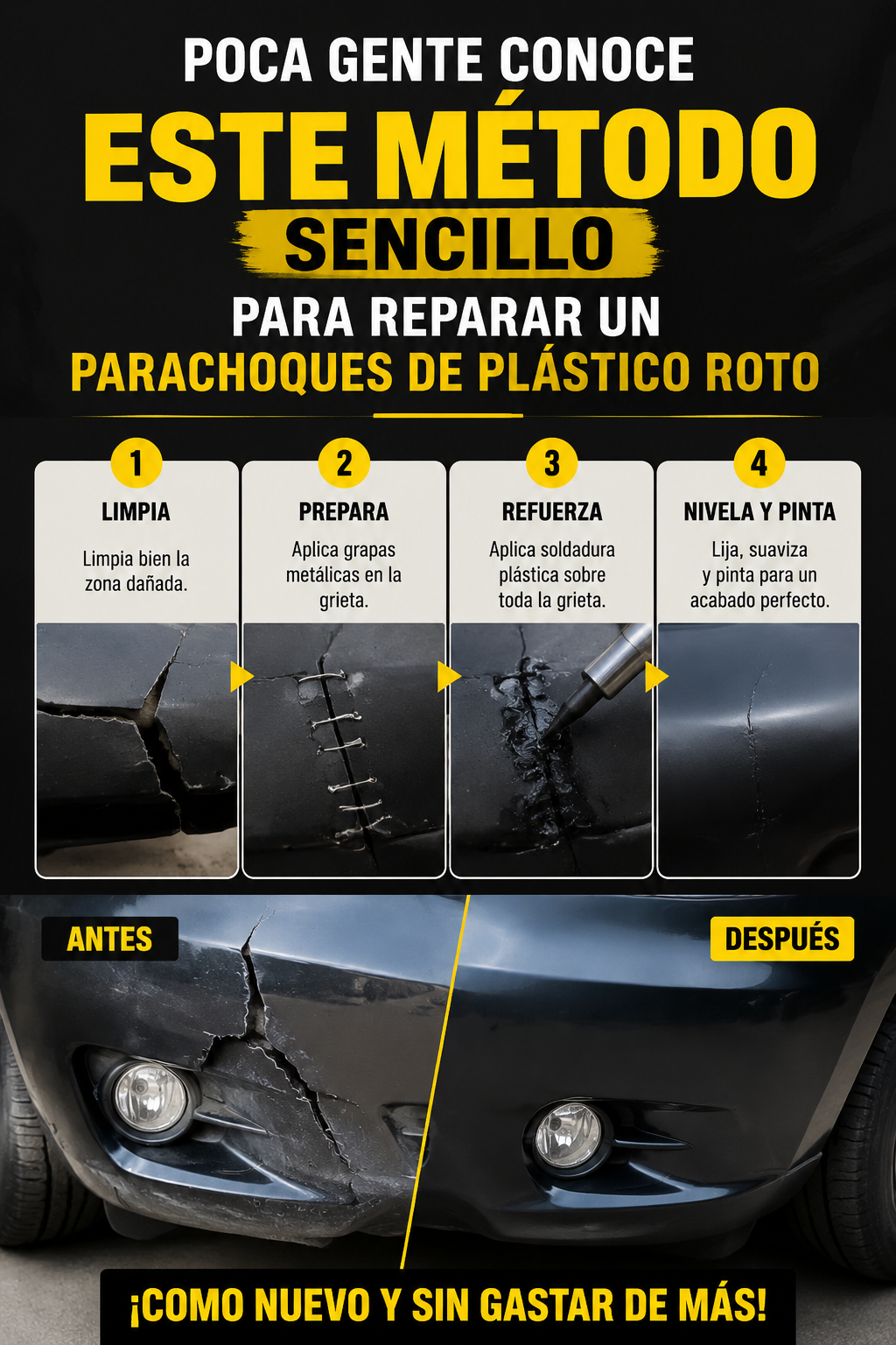 Poca gente conoce este método sencillo para reparar un parachoques de plástico roto