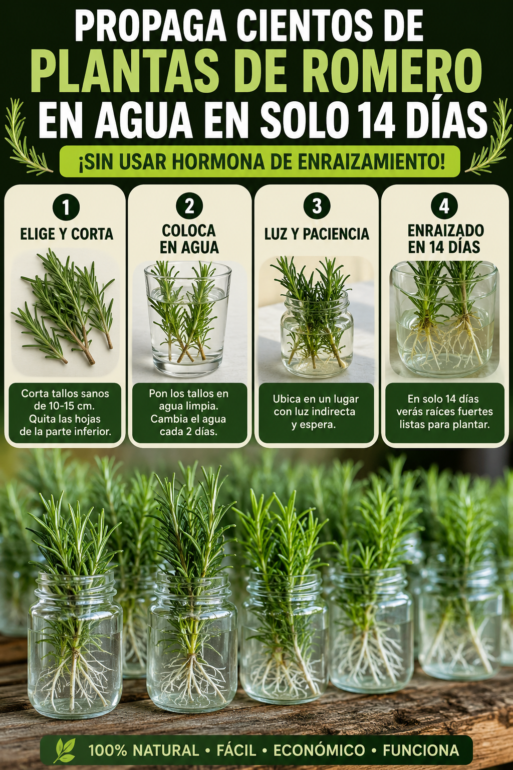 Propaga cientos de plantas de romero en agua en solo 14 días — ¡sin usar hormona de enraizamiento!