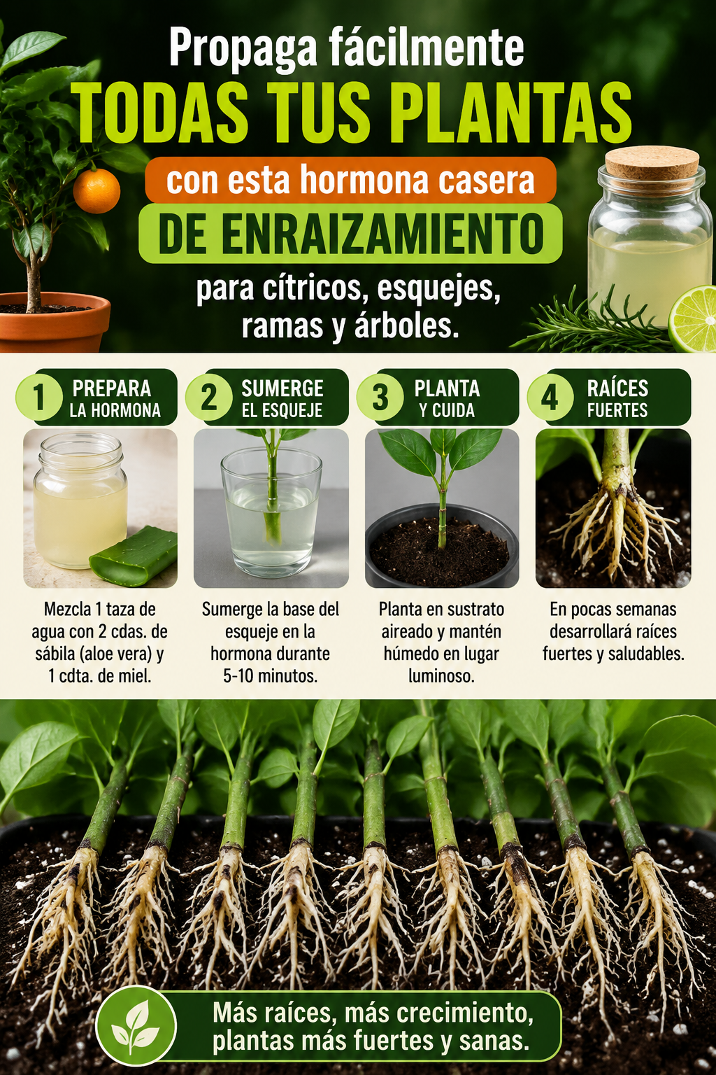 Propaga fácilmente todas tus plantas con esta hormona casera de enraizamiento para cítricos, esquejes, ramas y árboles.