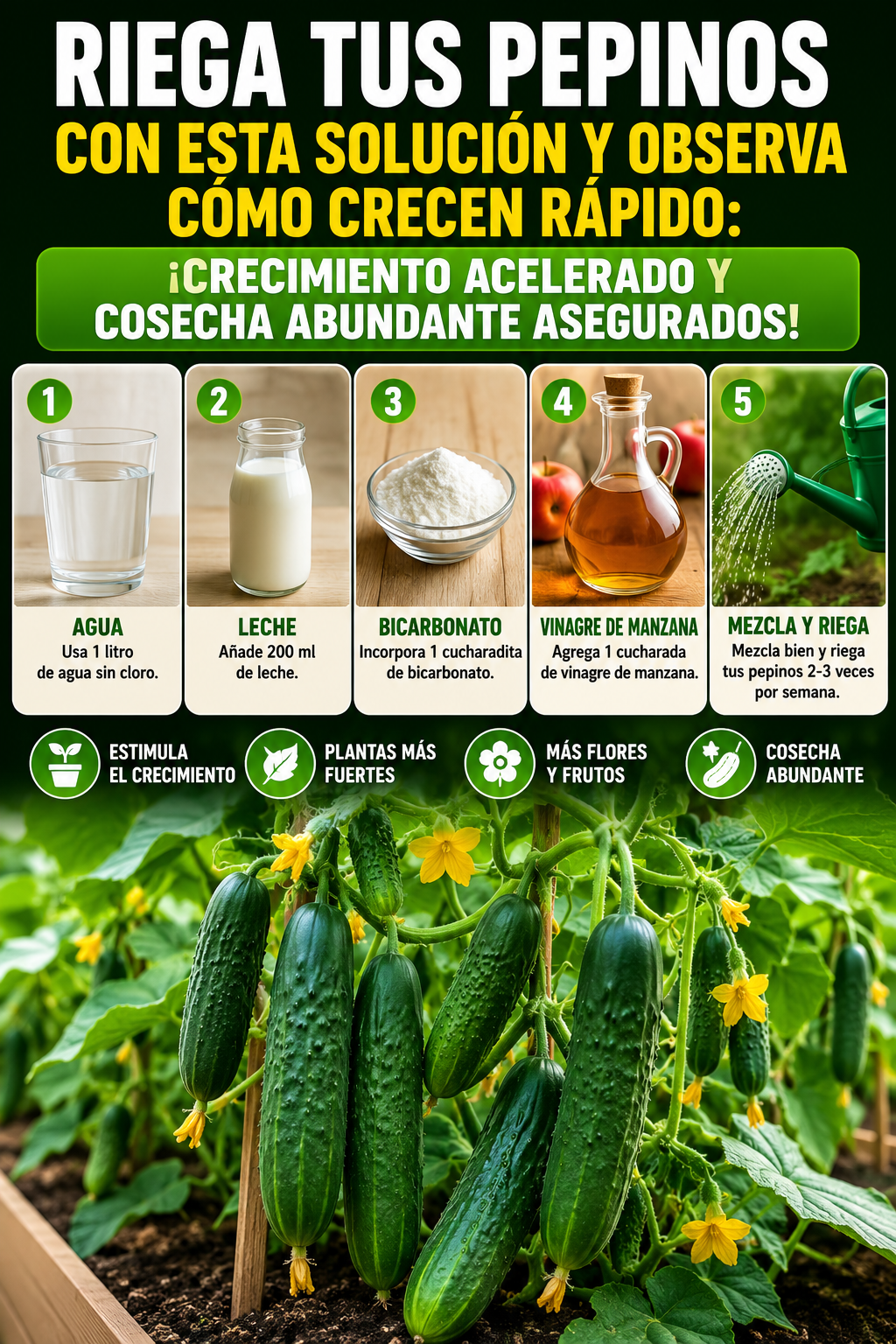 Riega tus pepinos con esta solución y observa cómo crecen rápido: ¡crecimiento acelerado y cosecha abundante asegurados!
