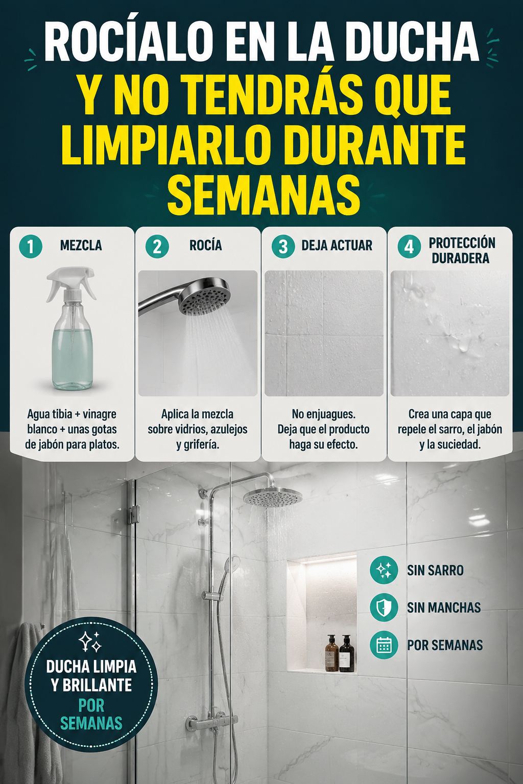 Rocíalo en la ducha y no tendrás que limpiarlo durante semanas