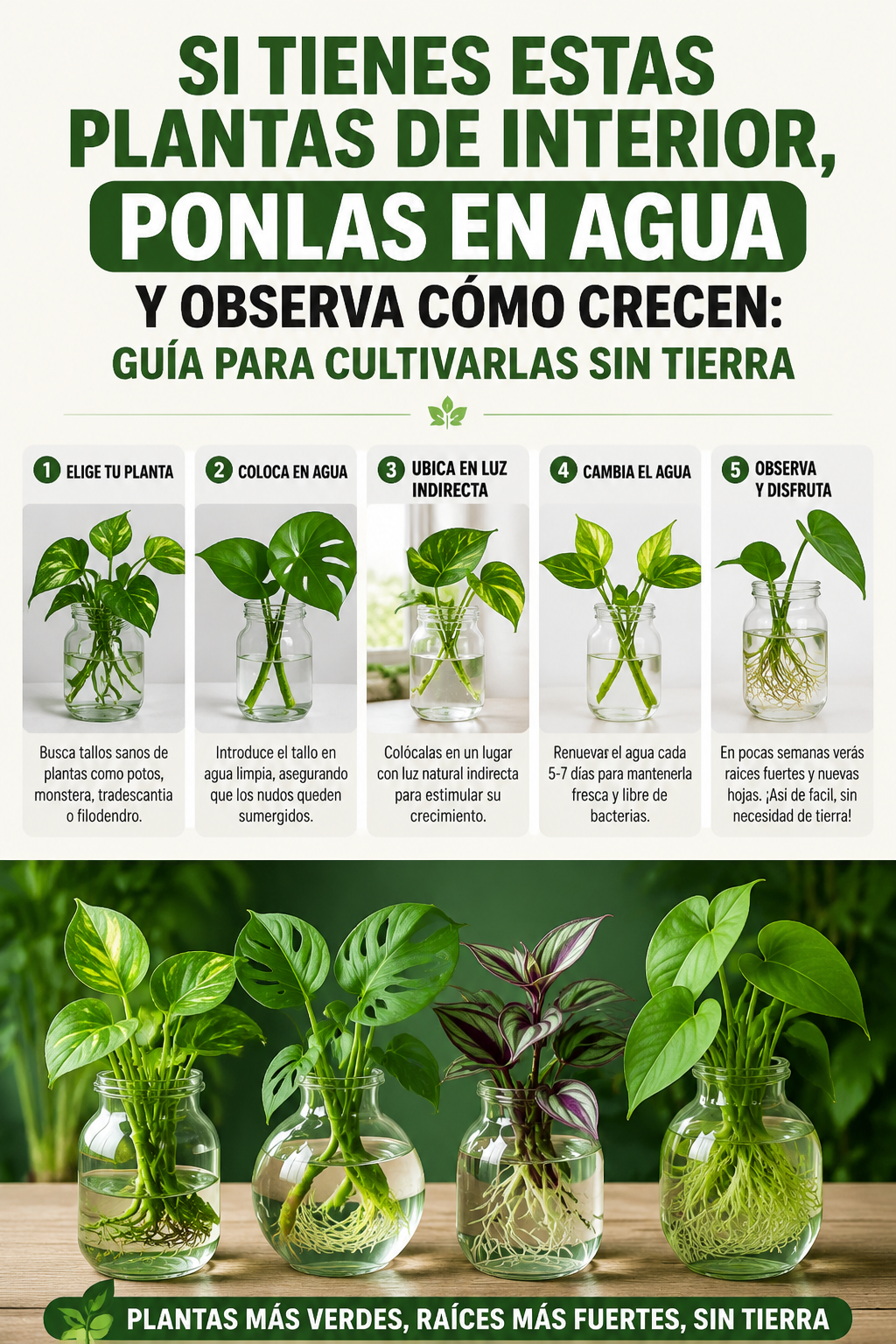 Si tienes estas plantas de interior, ponlas en agua y observa cómo crecen: guía para cultivarlas sin tierra