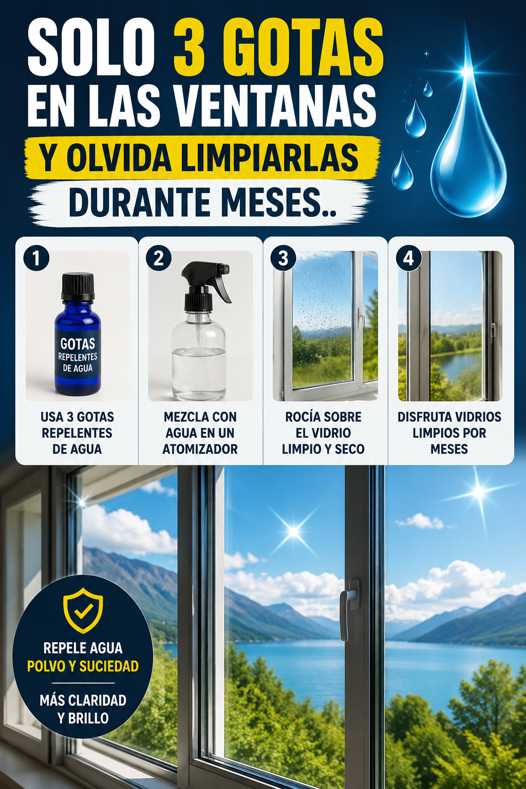 Solo 3 gotas en las ventanas y olvida limpiarlas durante meses.