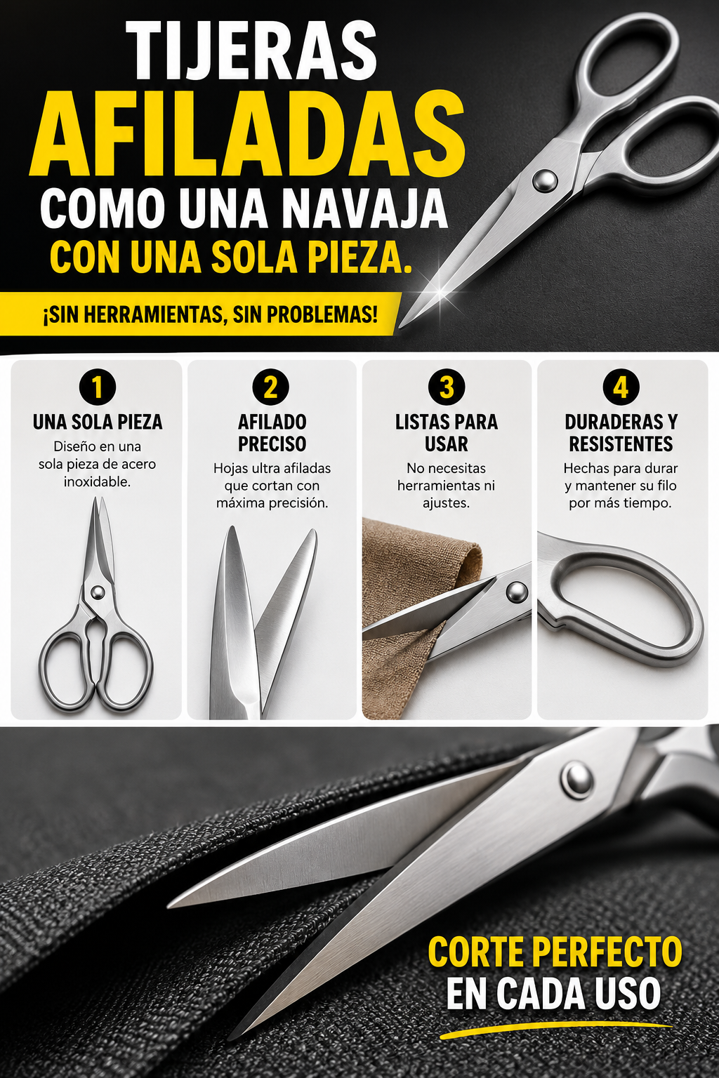 Tijeras AFILADAS como una NAVAJA con una sola pieza. ¡Sin herramientas, sin problemas!