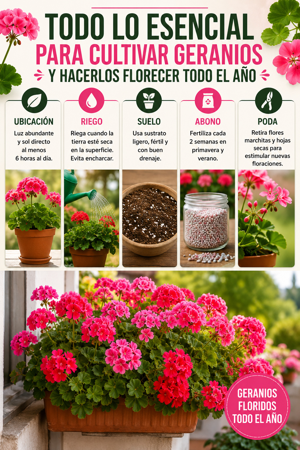 Todo lo esencial para cultivar geranios y hacerlos florecer todo el año