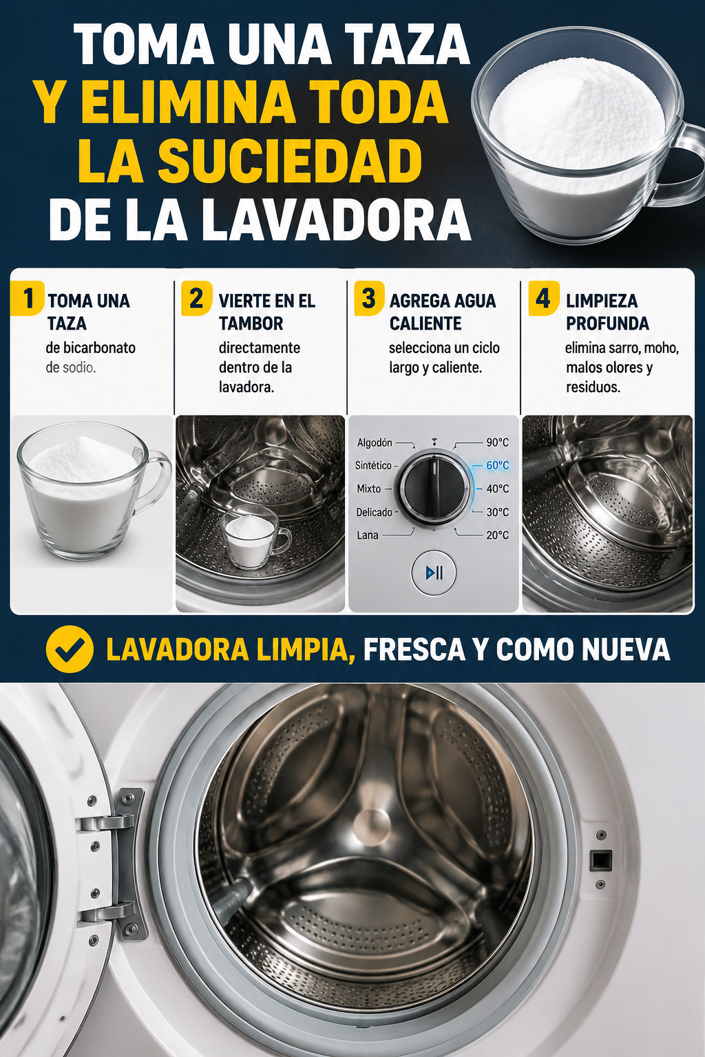 Toma una taza y elimina toda la suciedad de la lavadora