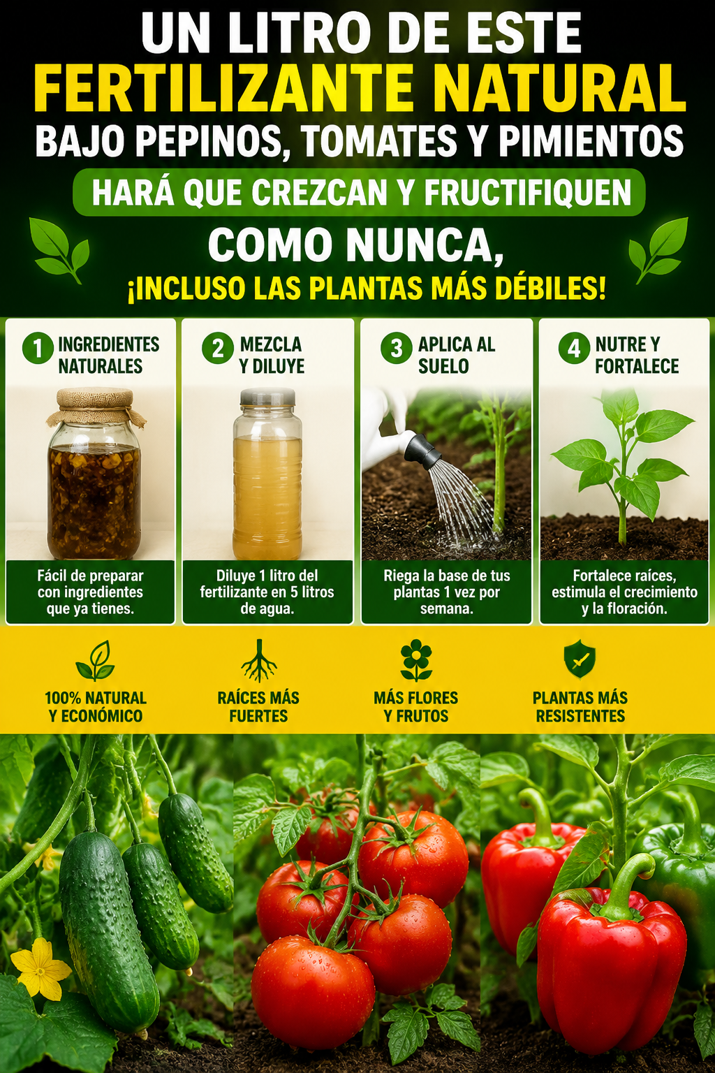 Un litro de este fertilizante natural bajo pepinos, tomates y pimientos hará que crezcan y fructifiquen como nunca, ¡incluso las plantas más débiles!