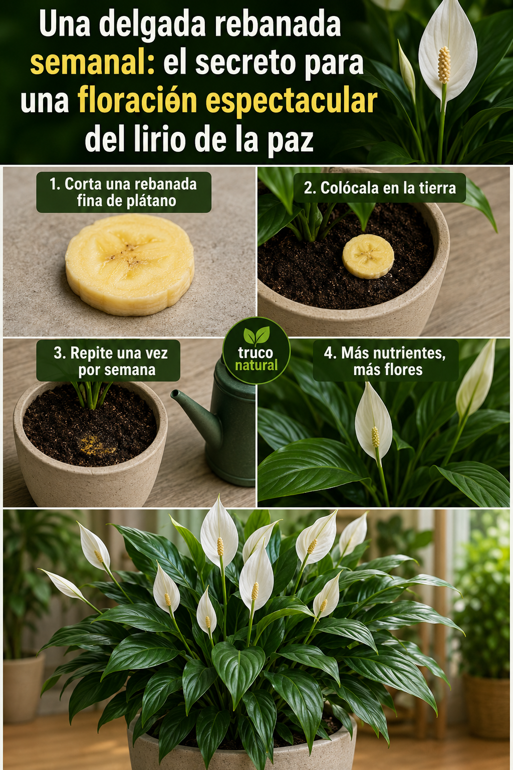 Una delgada rebanada semanal: el secreto para una floración espectacular del lirio de la paz