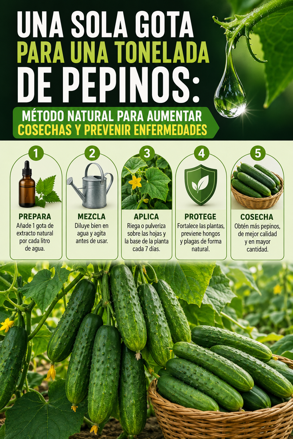 Una sola gota para una tonelada de pepinos: método natural para aumentar cosechas y prevenir enfermedades
