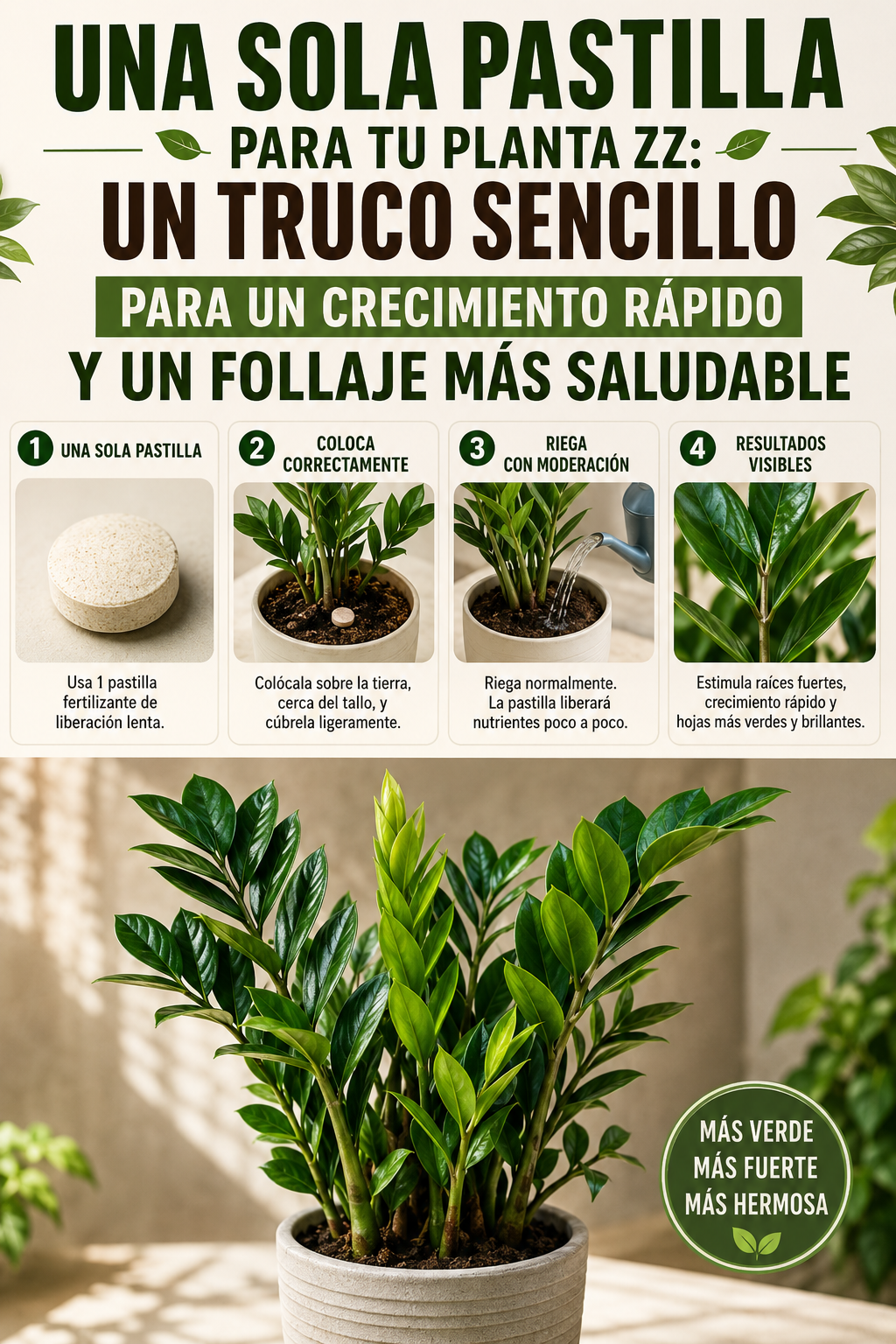 Una sola pastilla para tu planta ZZ: un truco sencillo para un crecimiento rápido y un follaje más saludable