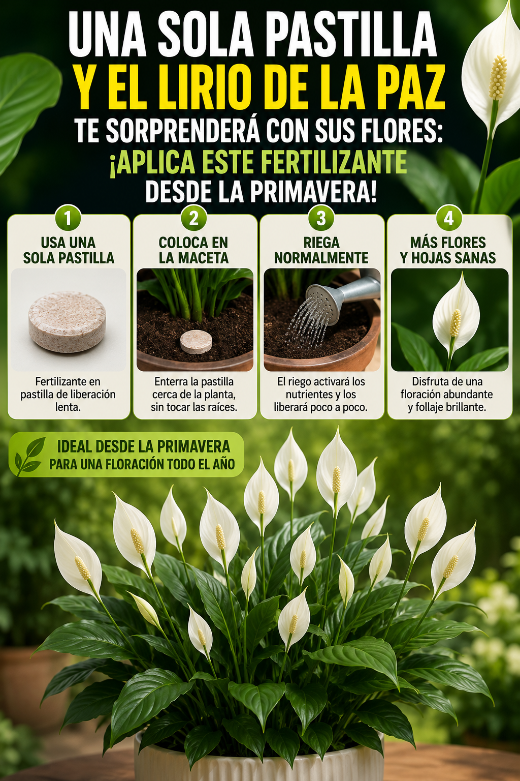 Una sola pastilla y el Lirio de la Paz te sorprenderá con sus flores: ¡aplica este fertilizante desde la primavera!