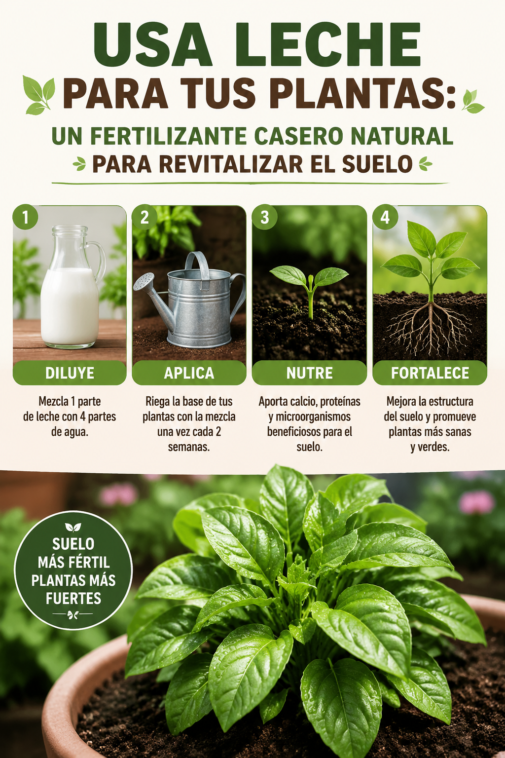 Usa leche para tus plantas: un fertilizante casero natural para revitalizar el suelo