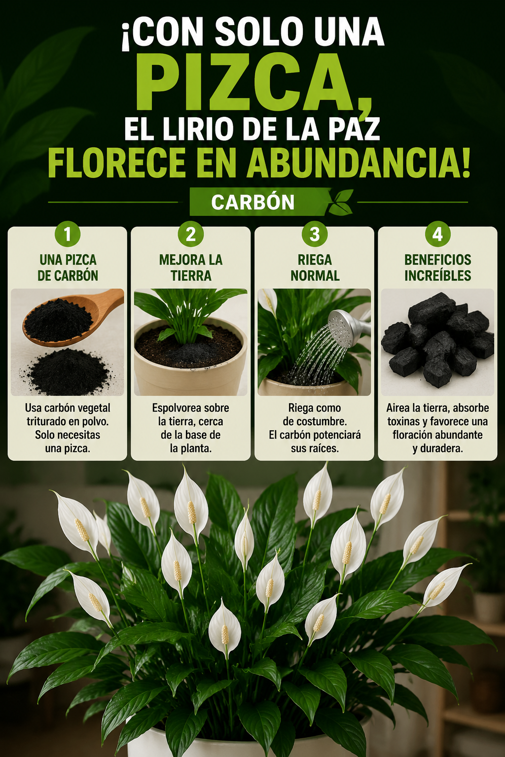 ¡Con solo una pizca, el lirio de la paz florece en abundancia! | Carbón