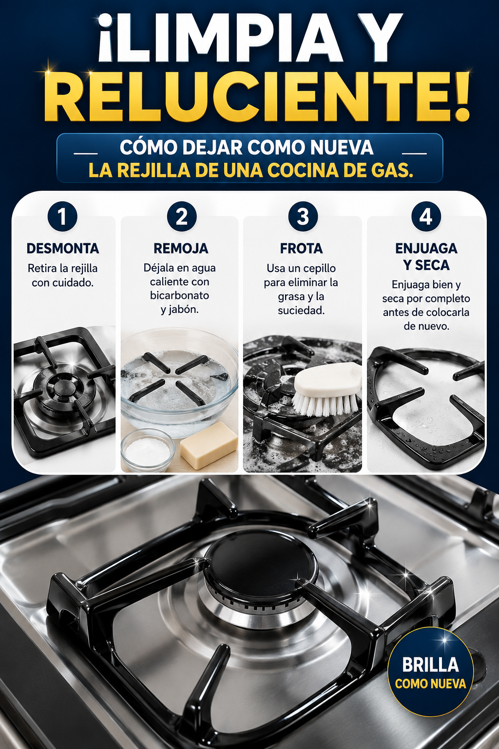 ¡Limpia y reluciente! Cómo dejar como nueva la rejilla de una cocina de gas.