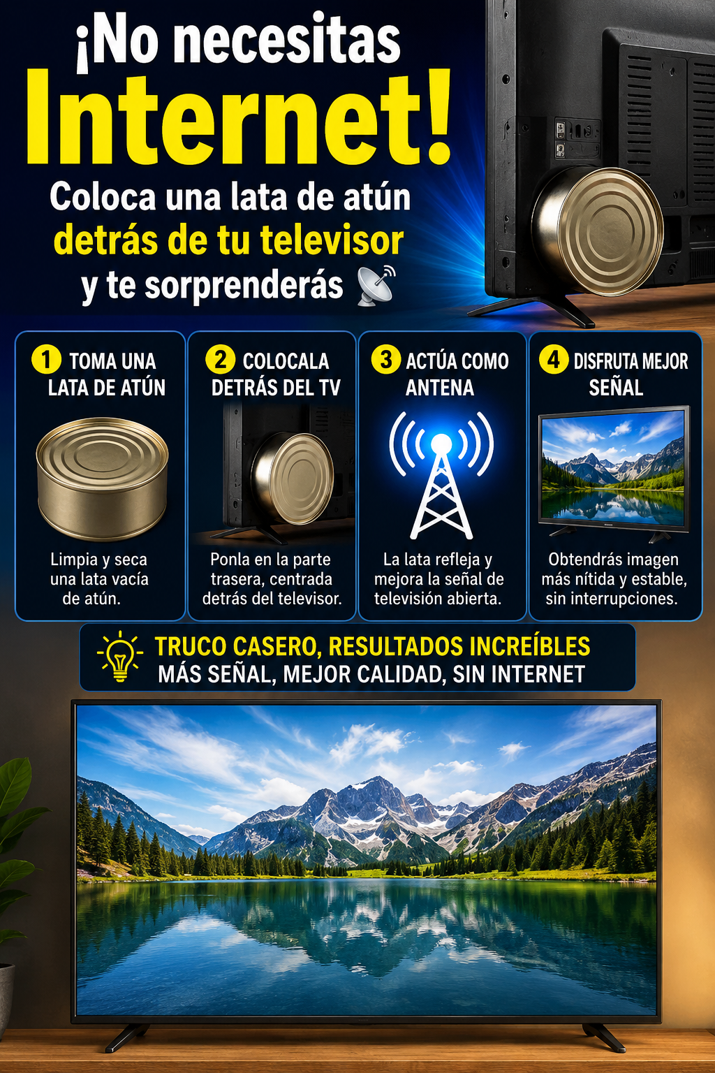 ¡No necesitas Internet! Coloca una lata de atún detrás de tu televisor y te sorprenderás 📡