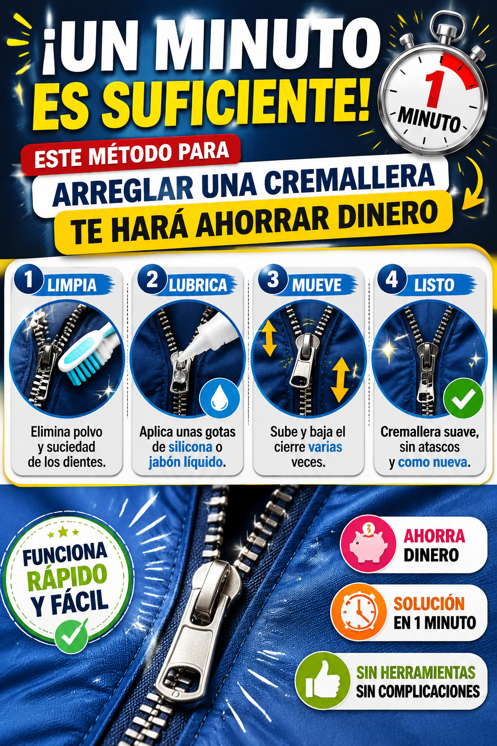¡Un minuto es suficiente! Este método para arreglar una cremallera te hará ahorrar dinero