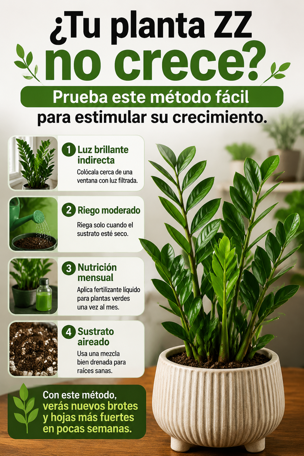 ¿Tu planta ZZ no crece? Prueba este método fácil para estimular su crecimiento.