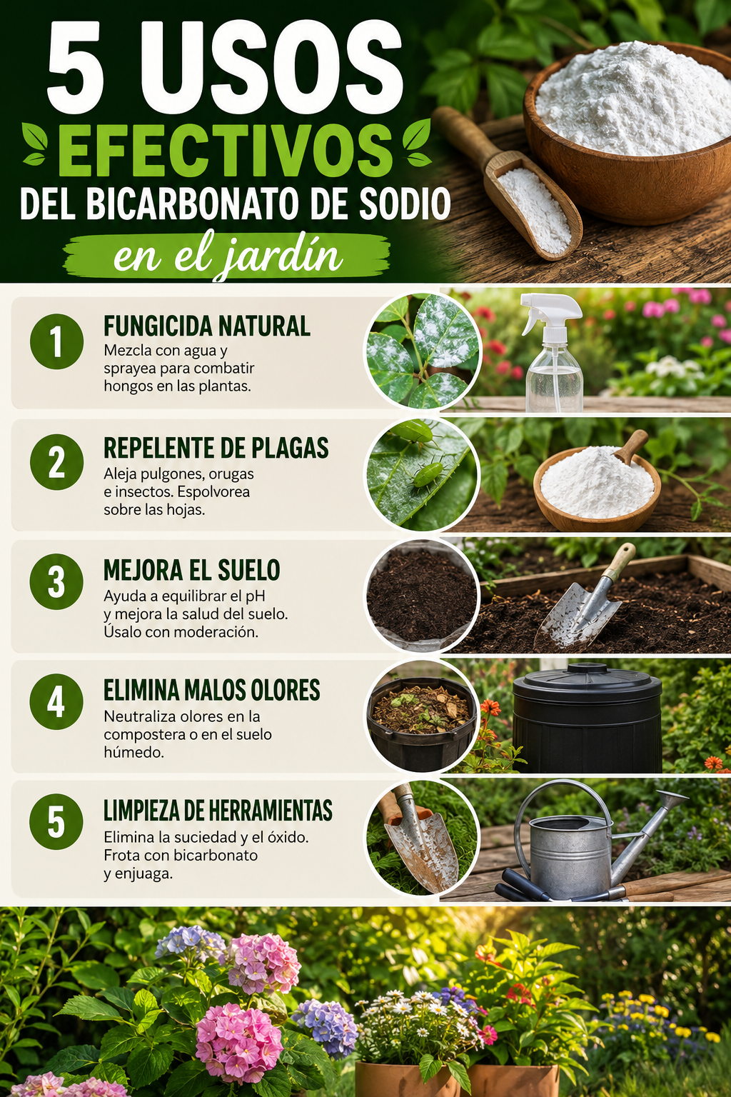 5 usos efectivos del bicarbonato de sodio en el jardín