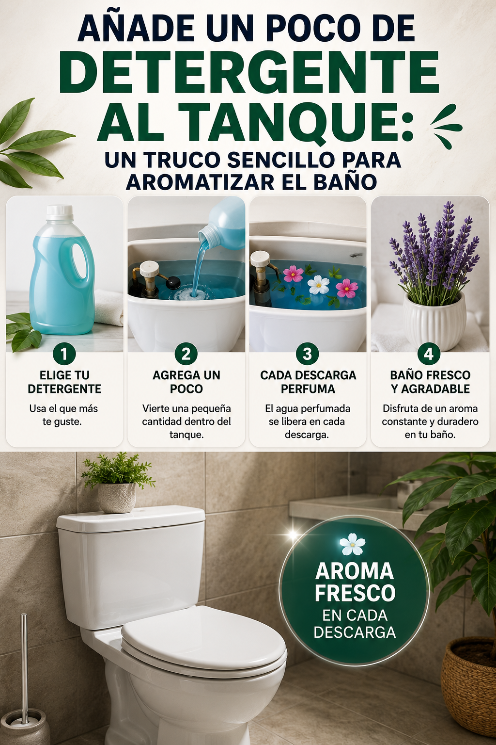 Añade un poco de detergente al tanque: un truco sencillo para aromatizar el baño