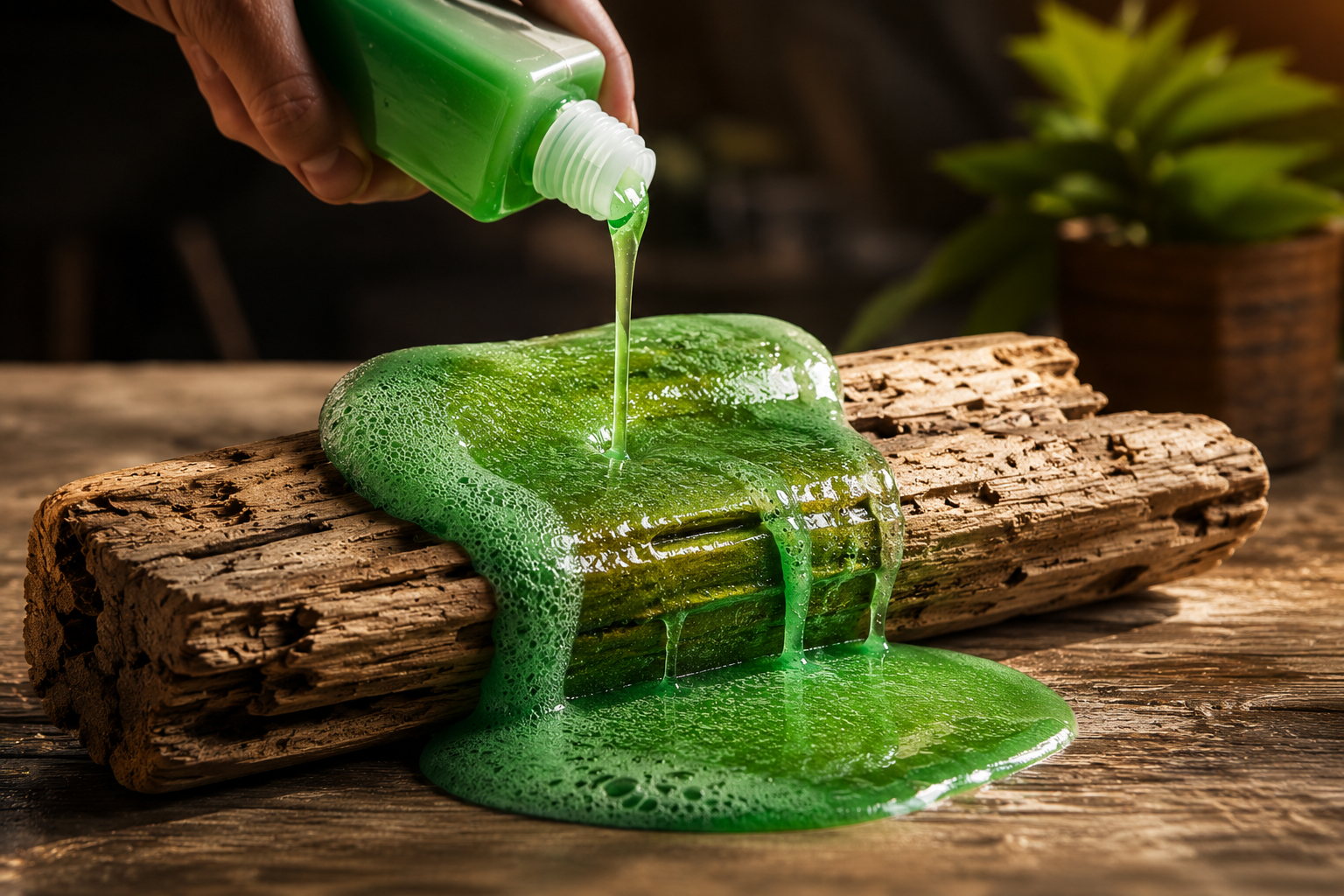 Aplica detergente líquido en la madera y observa el resultado