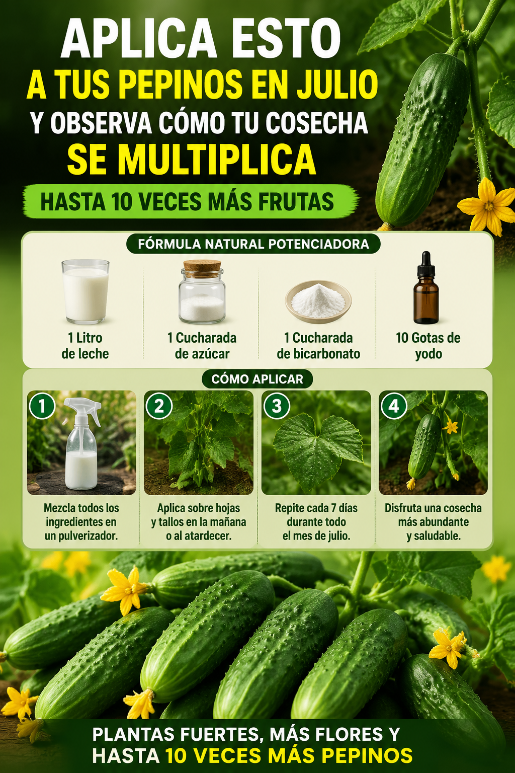 Aplica esto a tus pepinos en julio y observa cómo tu cosecha se multiplica hasta 10 veces más frutas