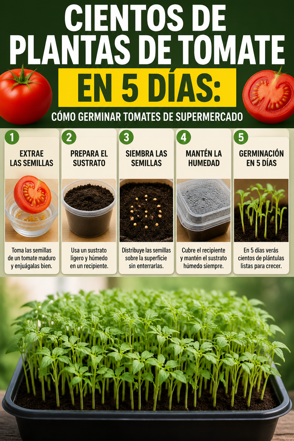 Cientos de plantas de tomate en 5 días: cómo germinar tomates de supermercado