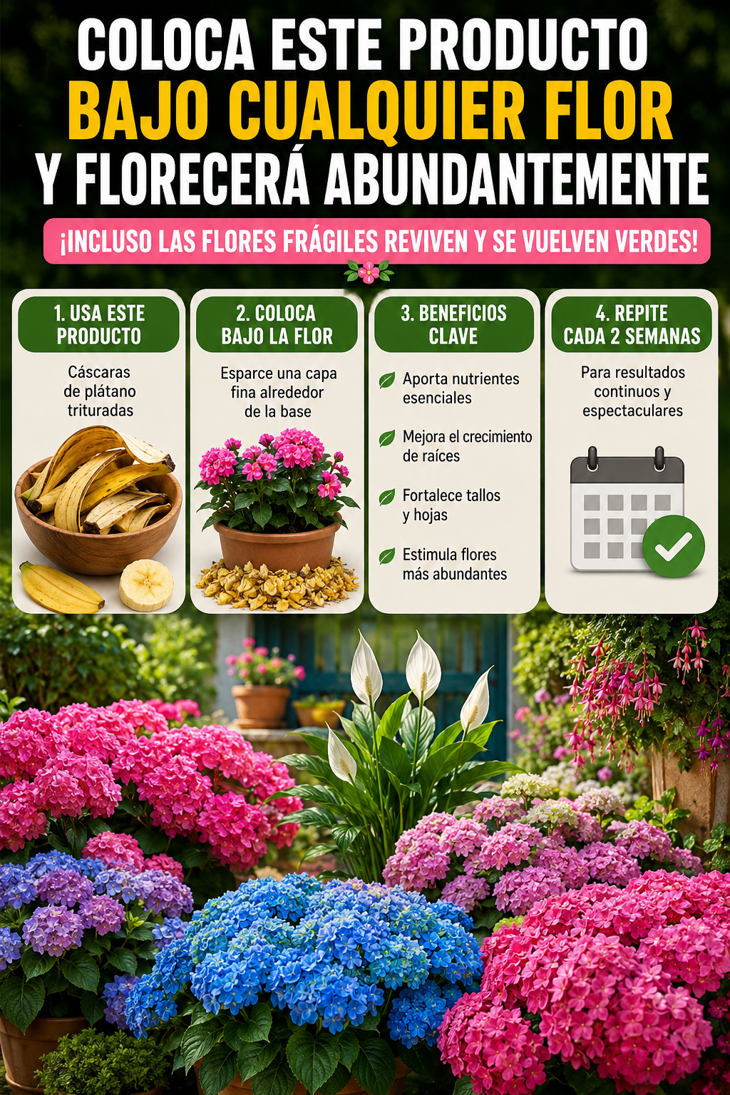 Coloca este producto bajo cualquier flor y florecerá abundantemente — ¡incluso las flores frágiles reviven y se vuelven verdes!