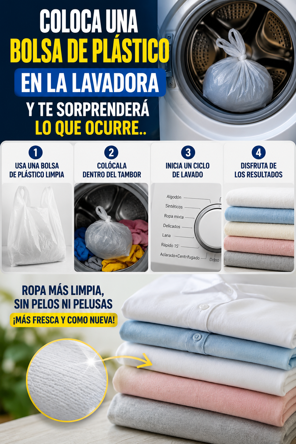 Coloca una bolsa de plástico en la lavadora y te sorprenderá lo que ocurre.