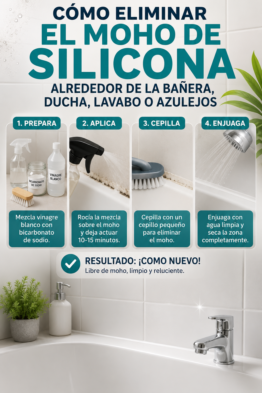 Cómo eliminar el moho de silicona alrededor de la bañera, ducha, lavabo o azulejos